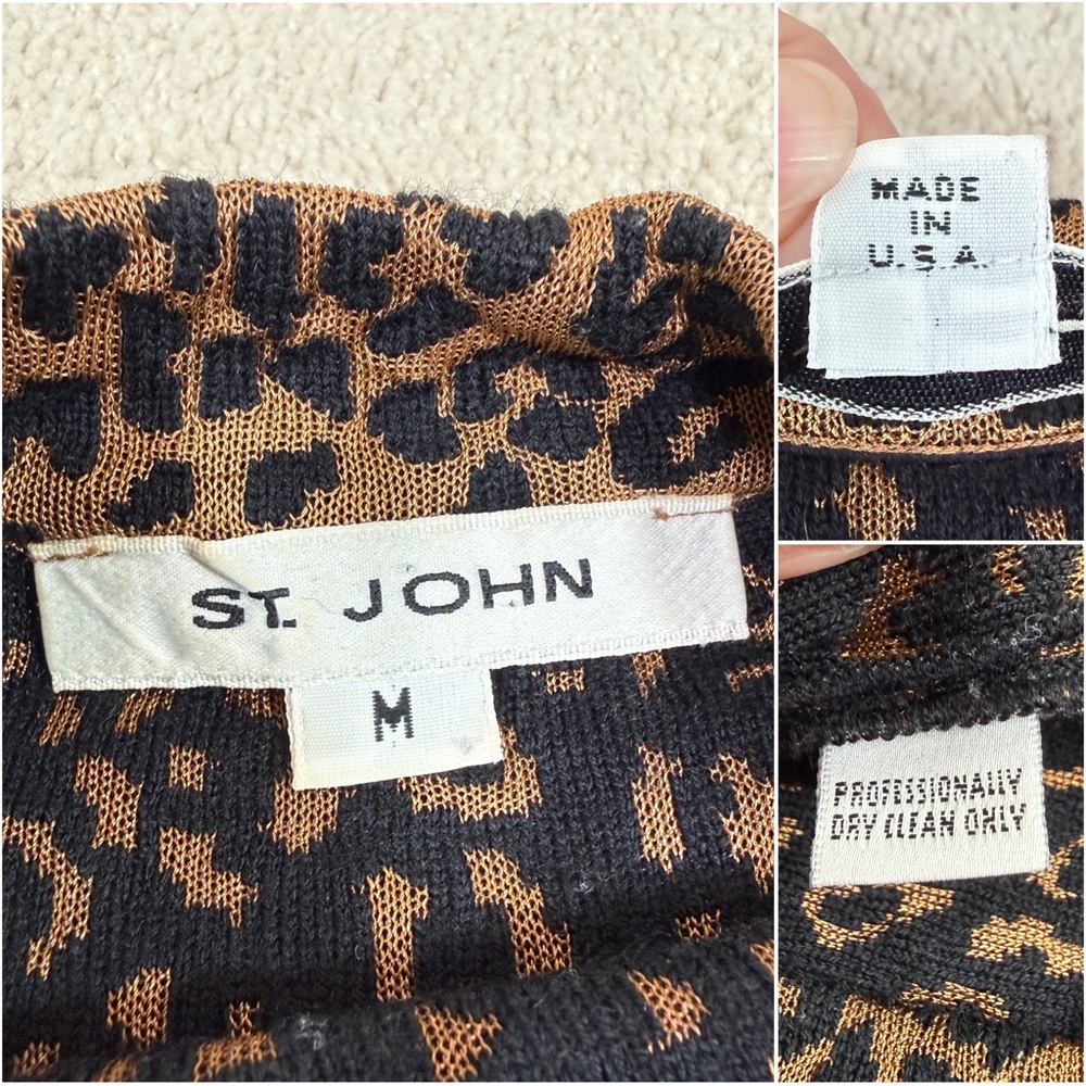 St. John Knit Leopard Animal Print Mock Neck Short Sleeve Top - Picture 15 of 17